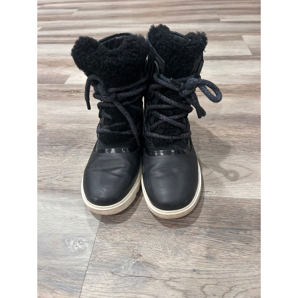 Sorel Kinetic Short Black Waterproof Leather Suede Winter Boots NL3926-010 Sz 6